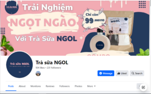 fanpage Facebook của trà sữa NGOL